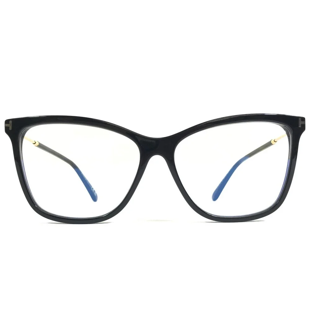 Tom Ford Eyeglasses Frames TF5824-B 001 Black Gold Cat Eye w/ Clip-on 56-14-140